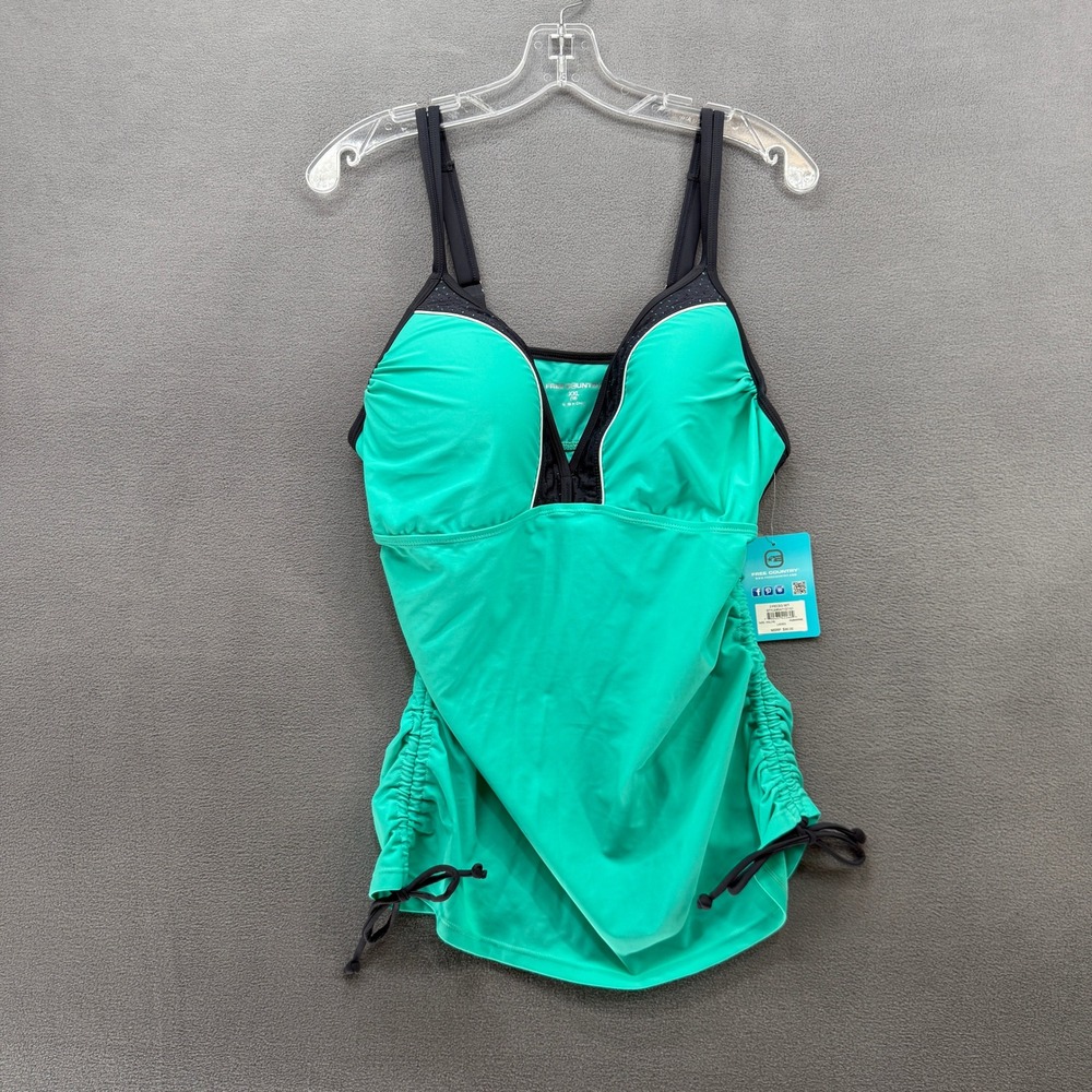 Free Country Tankini Womens XXL Aquamarine Ruched Top Adjustable Straps